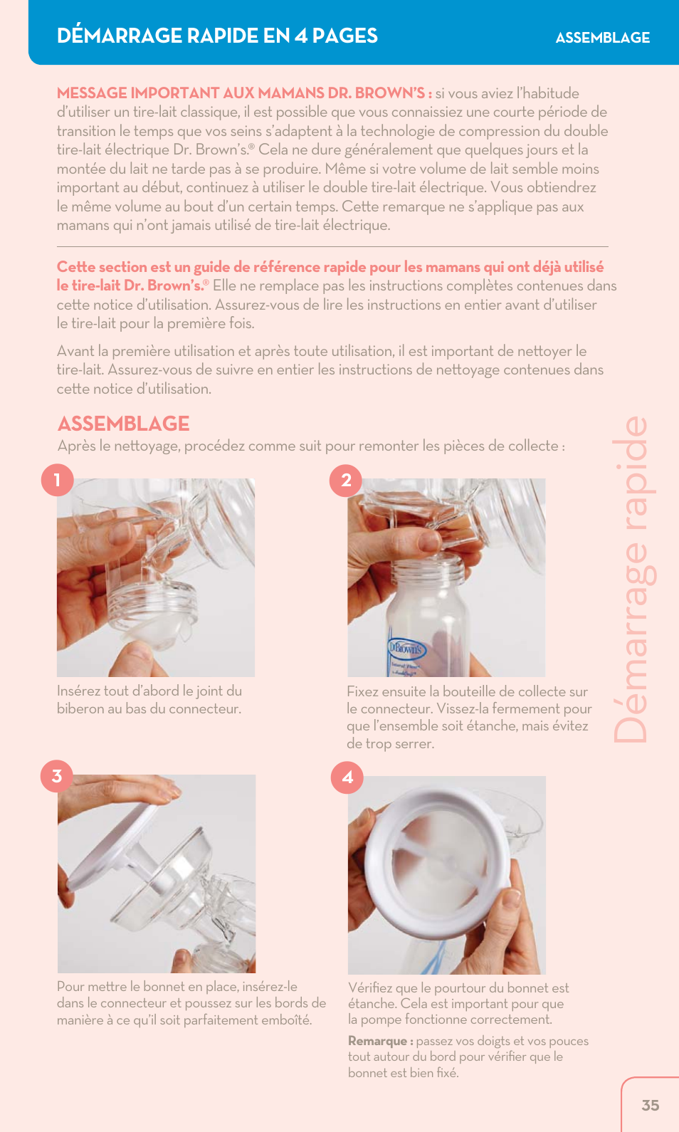 Démarrage rapide | Dr. Brown's Double Electric Breast Pump User Manual | Page 35 / 48