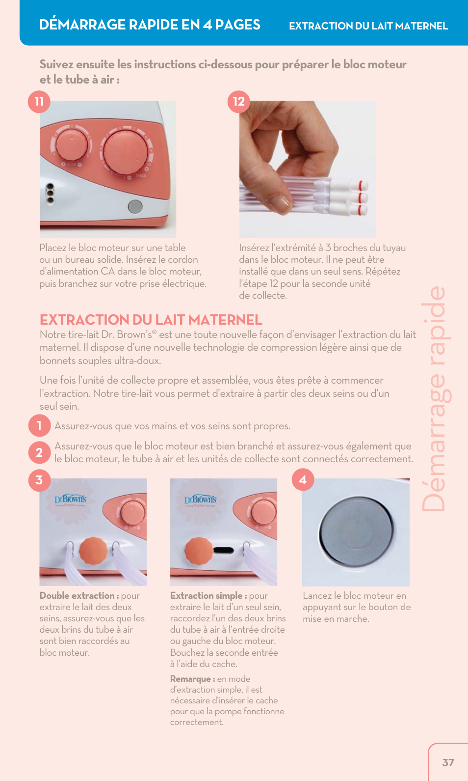 Démarrage rapide | Dr. Brown's Double Electric Breast Pump User Manual | Page 37 / 48