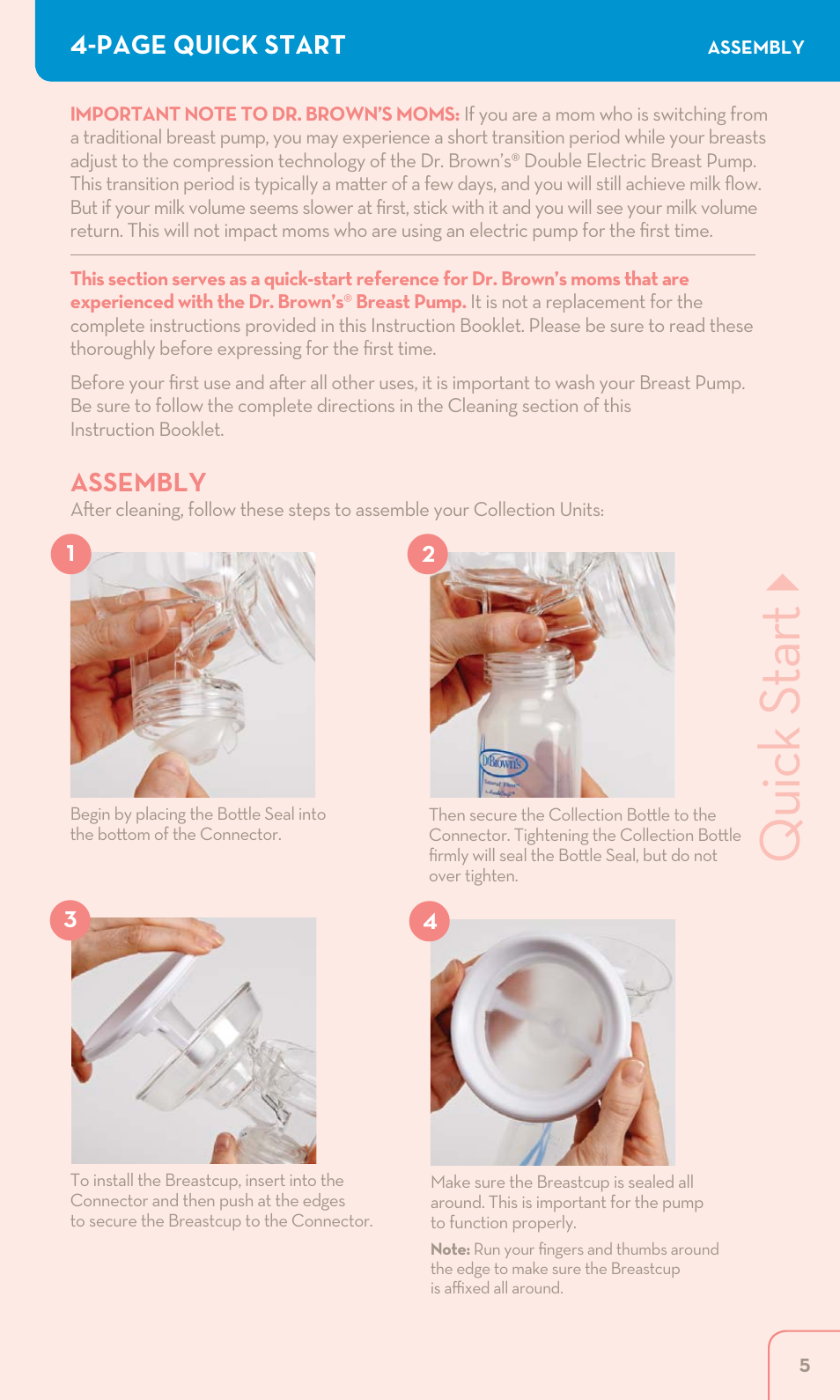 Quick start | Dr. Brown's Double Electric Breast Pump User Manual | Page 5 / 48