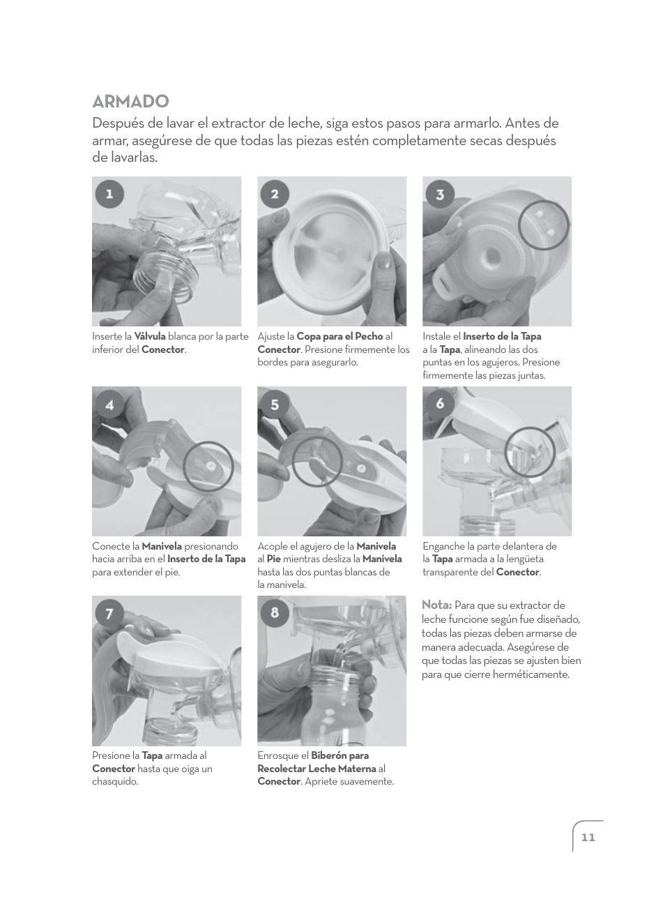 Armado | Dr. Brown's Manual Breast Pump User Manual | Page 11 / 24