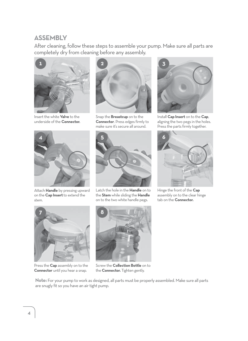 Assembly | Dr. Brown's Manual Breast Pump User Manual | Page 4 / 24