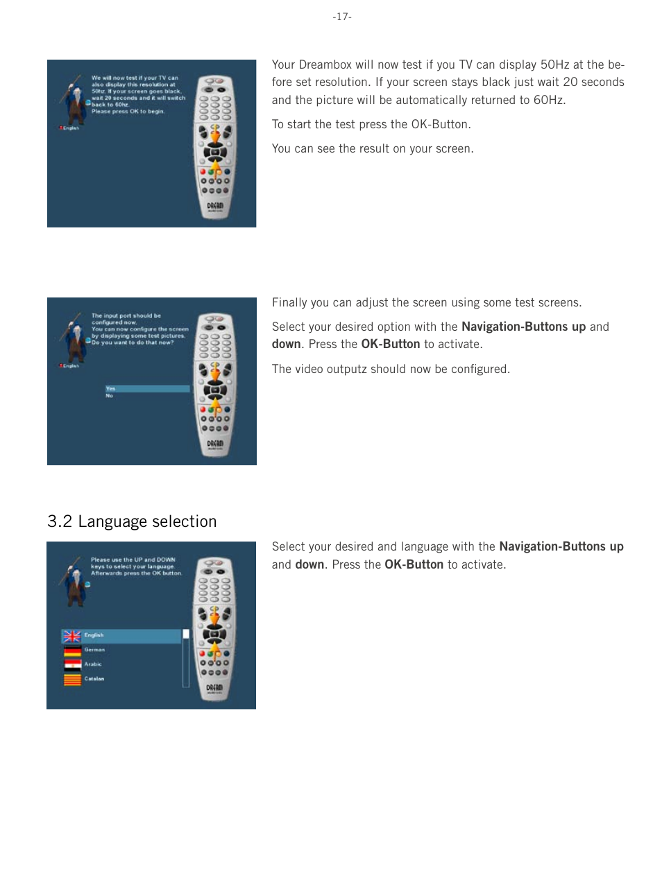 2 language selection | Dream Property DM8000 HD PVR User Manual | Page 17 / 91