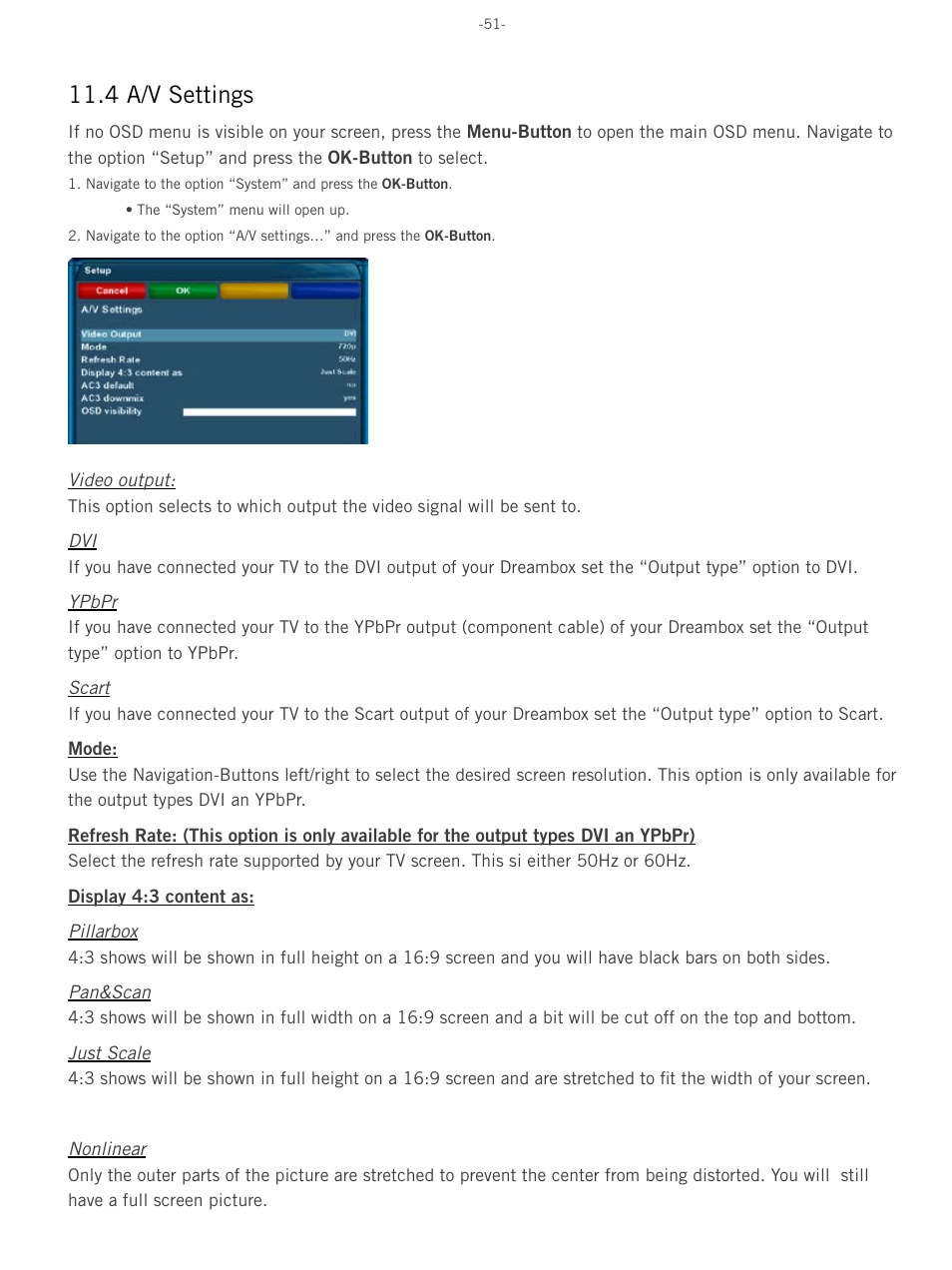 4 a/v settings | Dream Property DM8000 HD PVR User Manual | Page 51 / 91