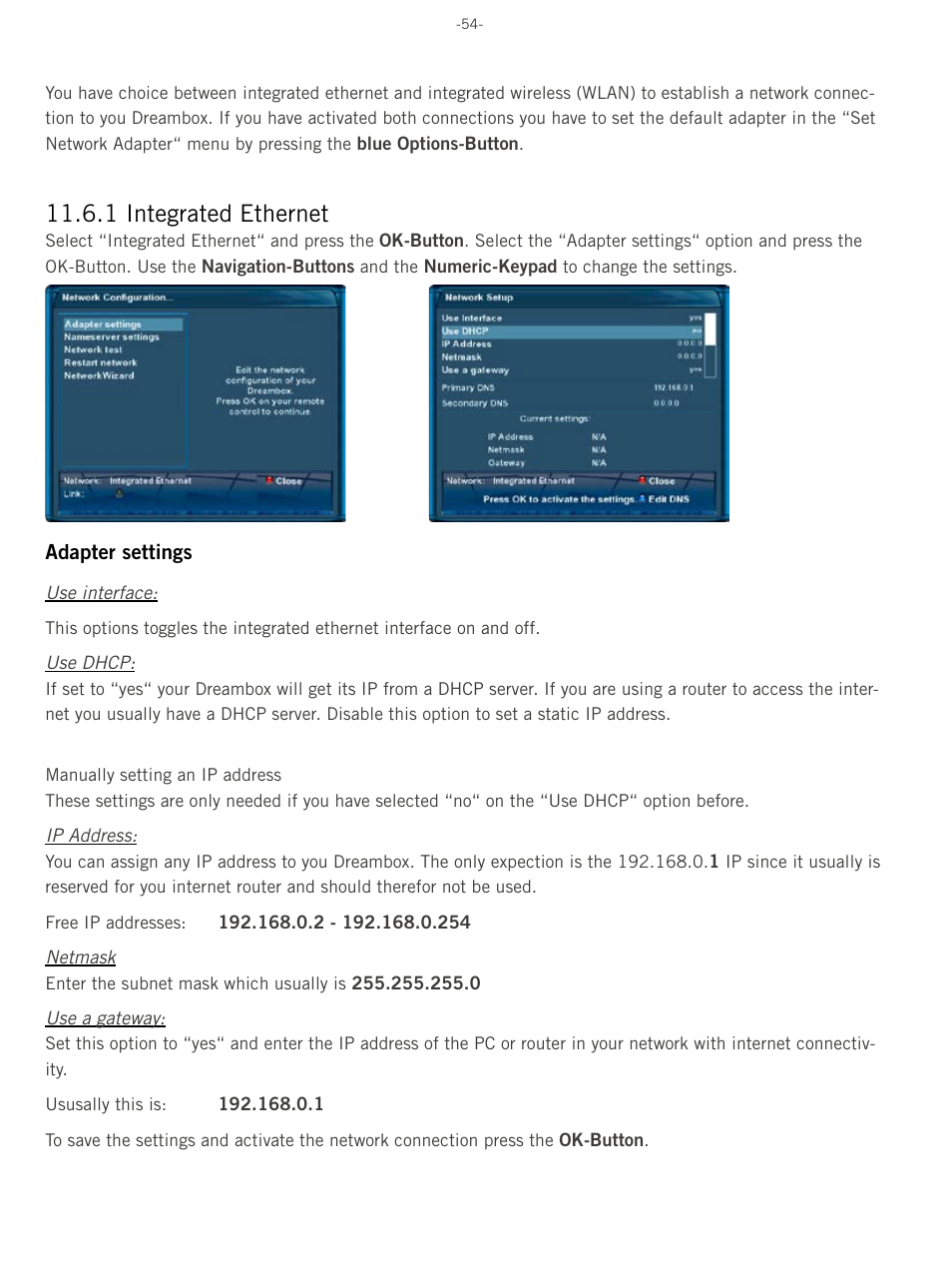 1 integrated ethernet | Dream Property DM8000 HD PVR User Manual | Page 54 / 91