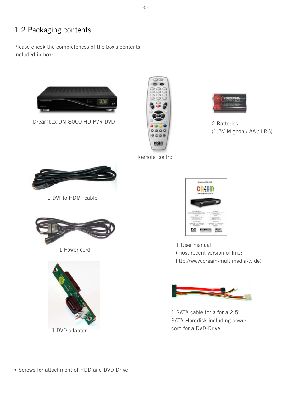 2 packaging contents | Dream Property DM8000 HD PVR User Manual | Page 6 / 91