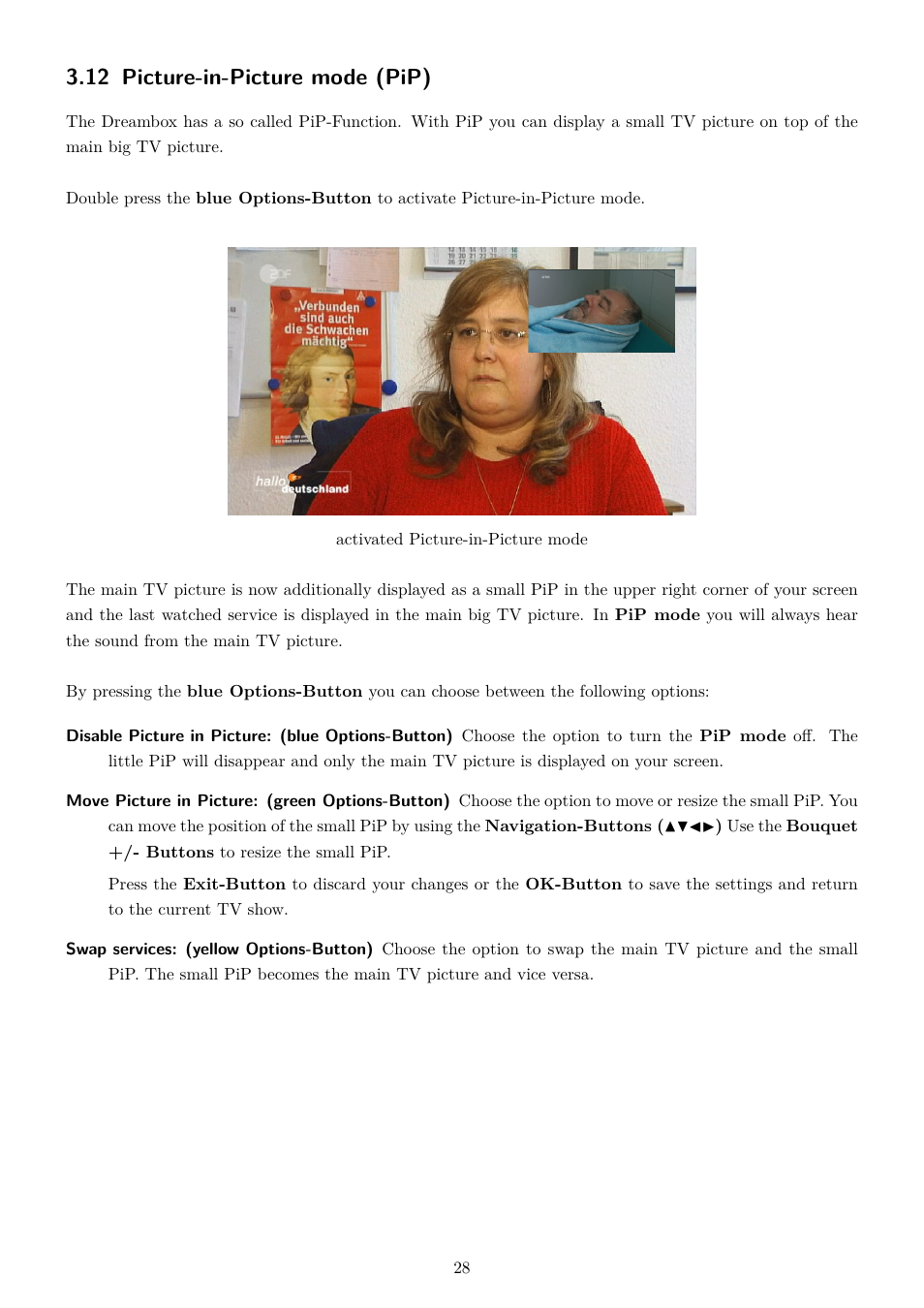 12 picture-in-picture mode (pip) | Dream Property DM7080 HD User Manual | Page 33 / 87