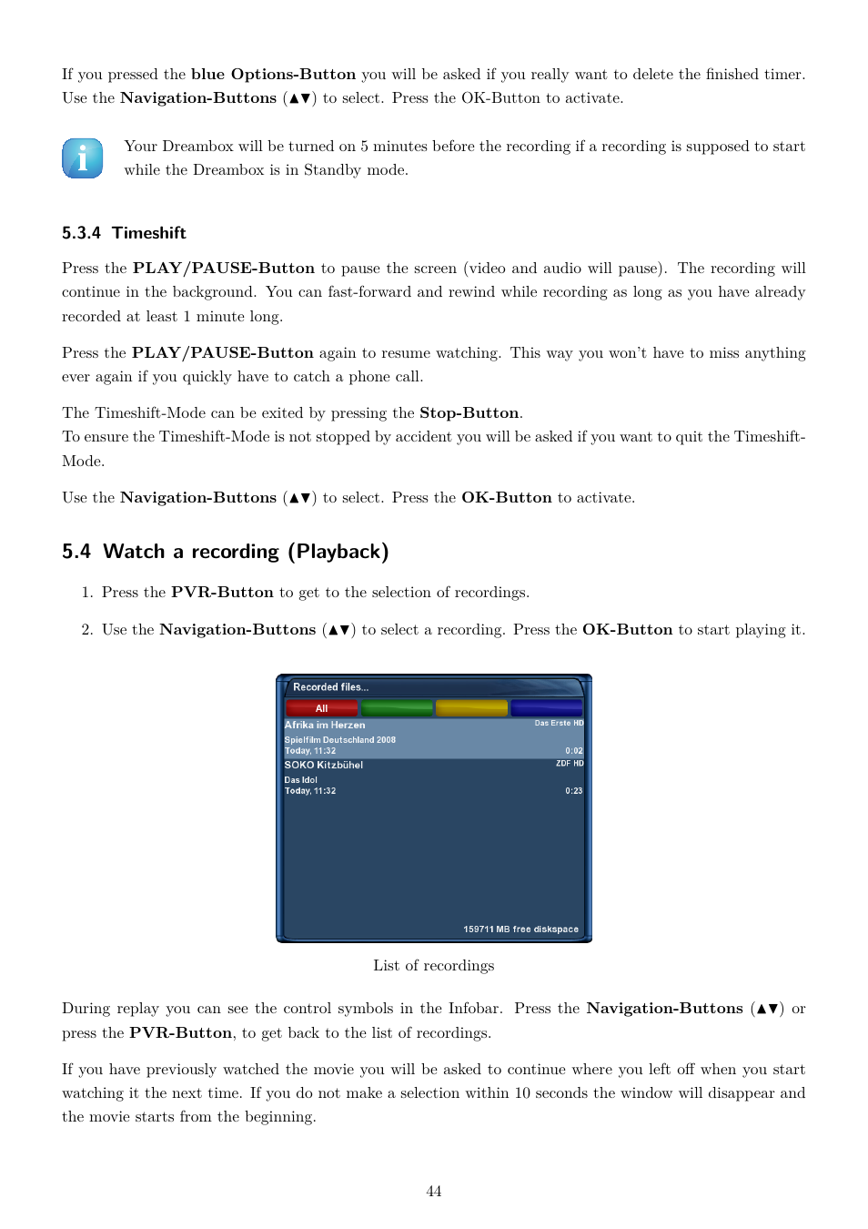 4 timeshift, 4 watch a recording (playback) | Dream Property DM7080 HD User Manual | Page 49 / 87