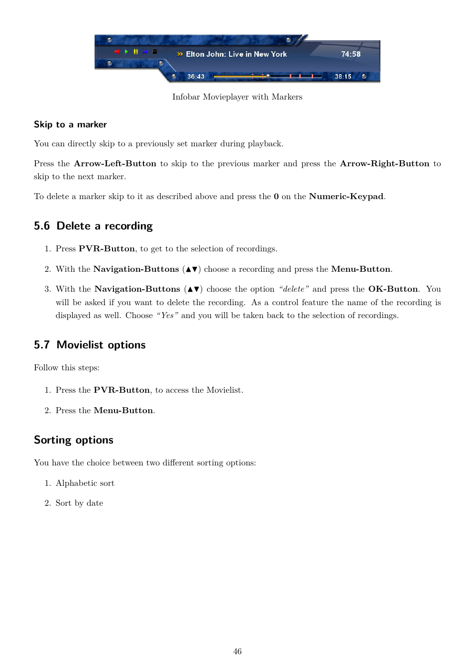 6 delete a recording, 7 movielist options, Sorting options | Dream Property DM7080 HD User Manual | Page 51 / 87