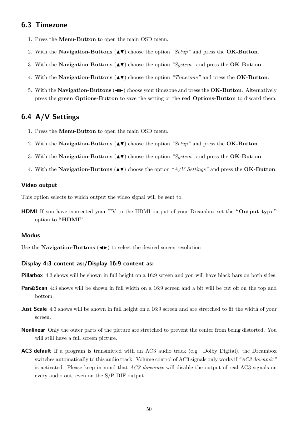3 timezone, 4 a/v settings | Dream Property DM7080 HD User Manual | Page 55 / 87