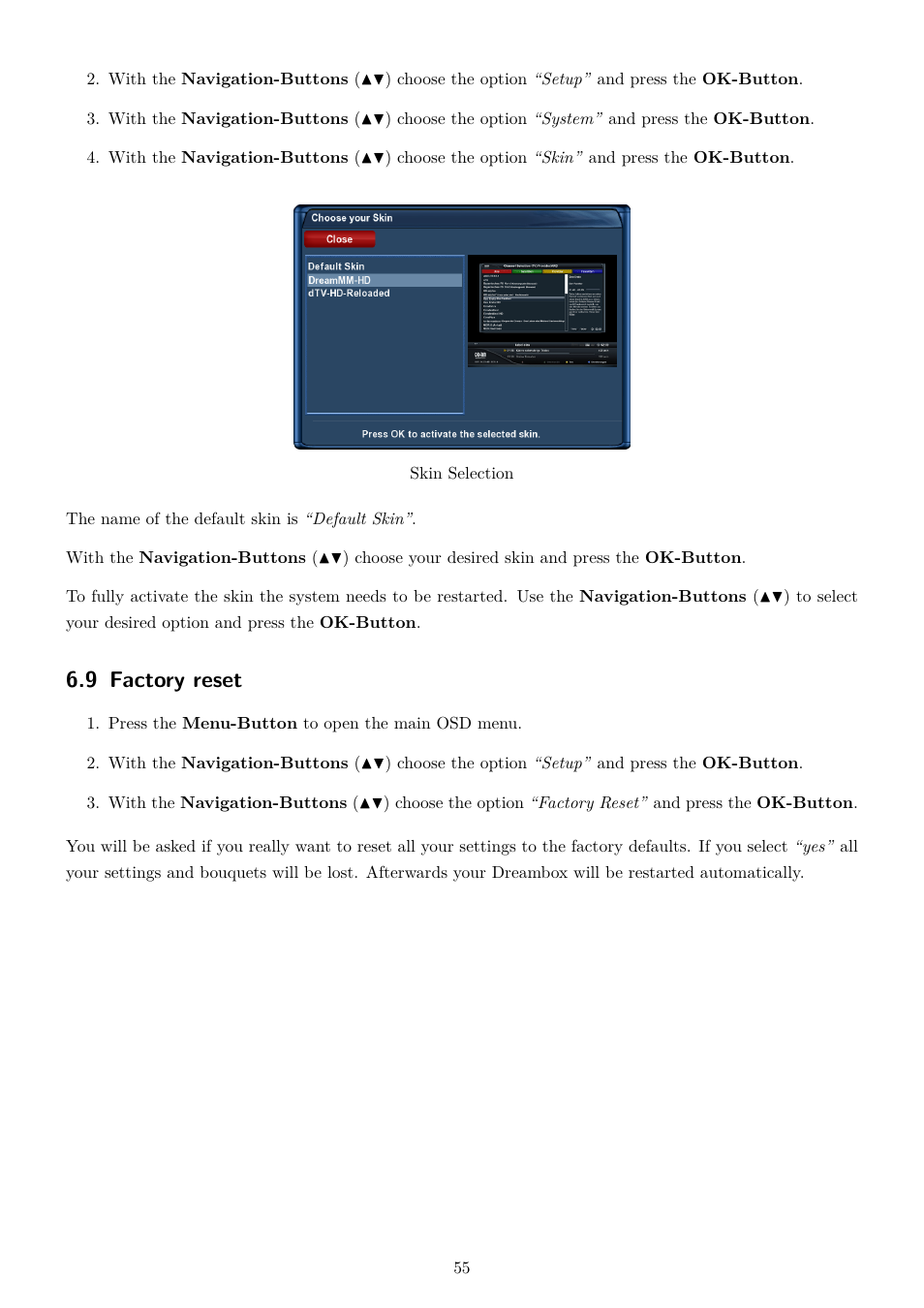 9 factory reset | Dream Property DM7080 HD User Manual | Page 60 / 87