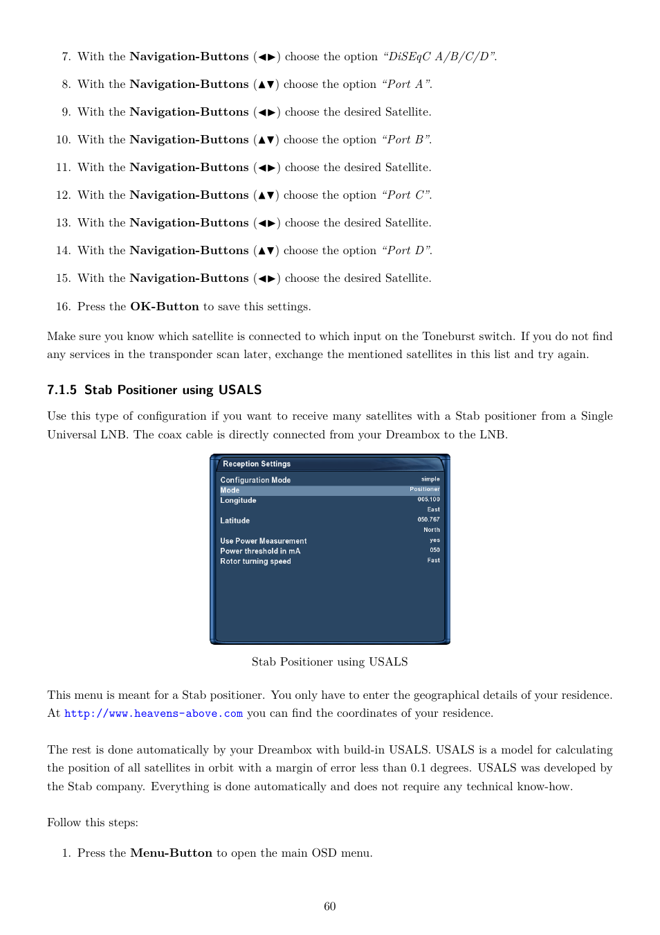 5 stab positioner using usals | Dream Property DM7080 HD User Manual | Page 65 / 87