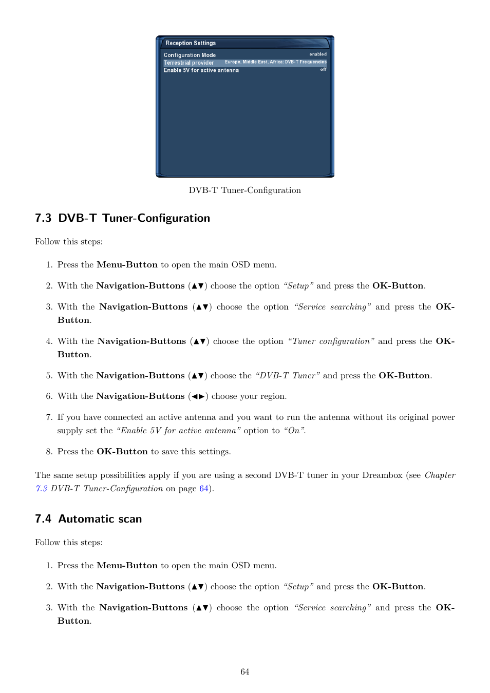 3 dvb-t tuner-configuration, 4 automatic scan | Dream Property DM7080 HD User Manual | Page 69 / 87