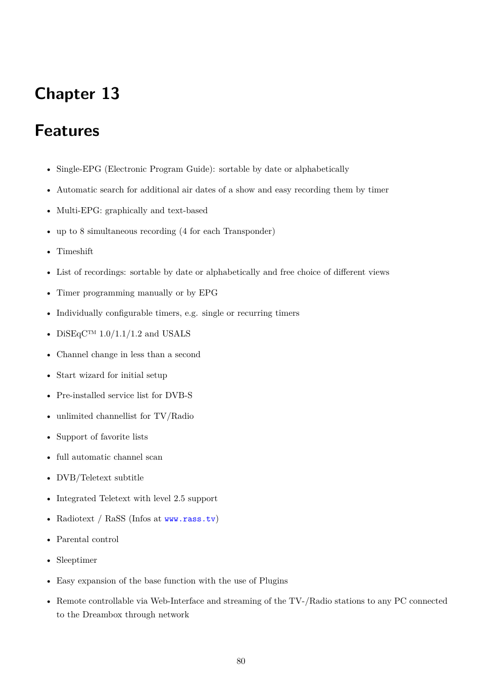 13 features, Chapter 13 features | Dream Property DM7080 HD User Manual | Page 85 / 87