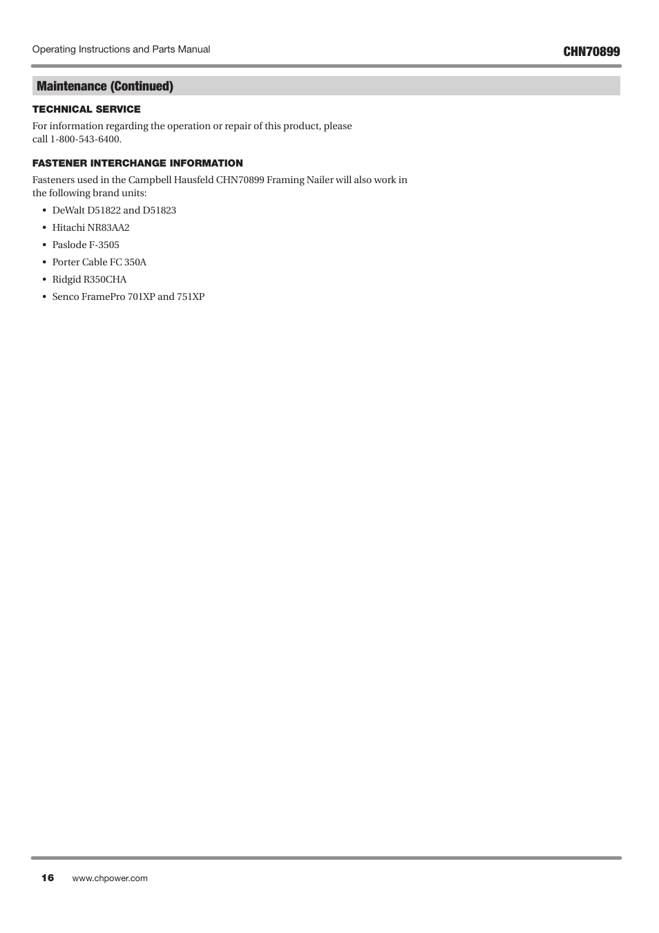 Maintenance (continued) | Campbell Hausfeld CHN70899 User Manual | Page 16 / 60