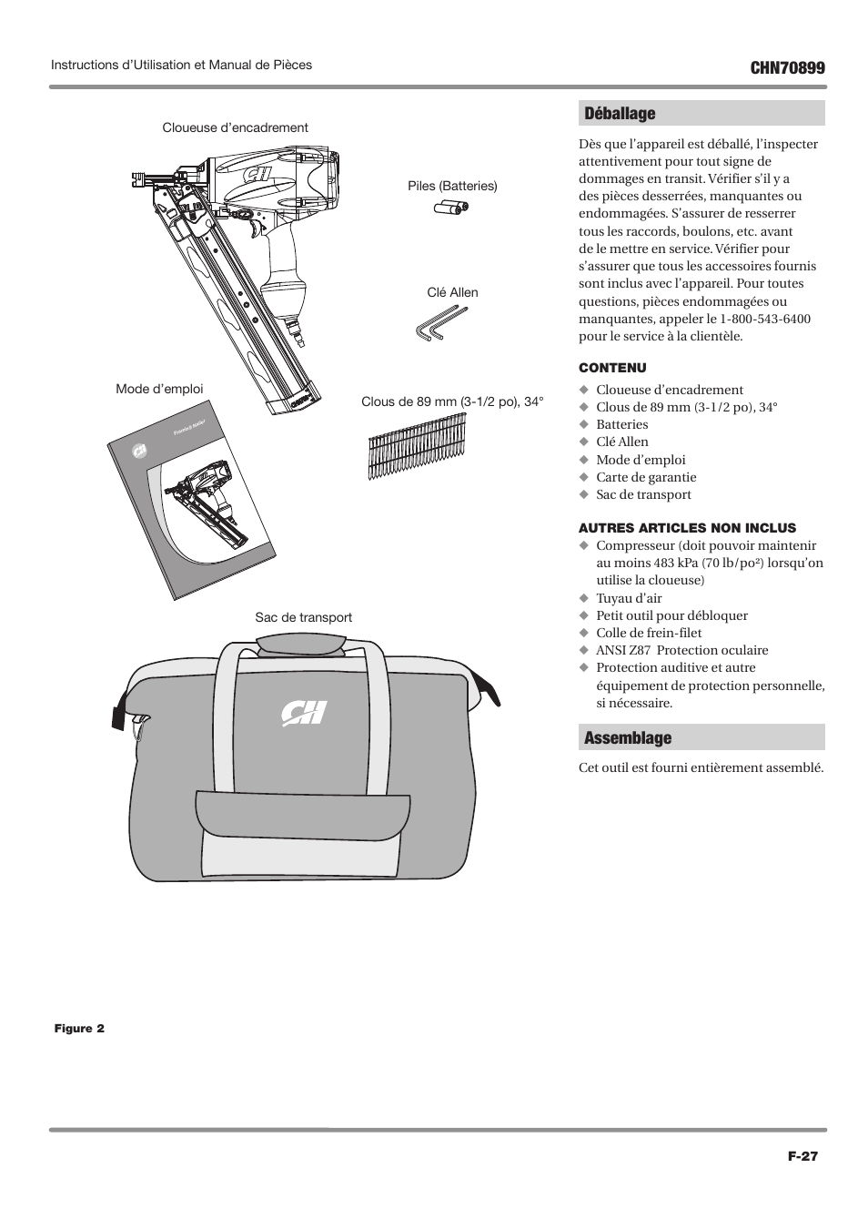 Déballage, Assemblage | Campbell Hausfeld CHN70899 User Manual | Page 27 / 60