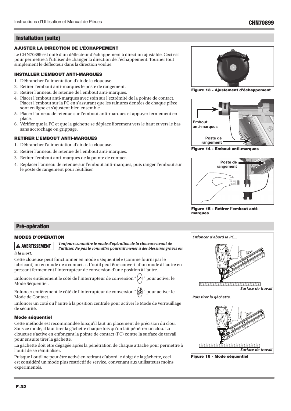 Pré-opération, Installation (suite) | Campbell Hausfeld CHN70899 User Manual | Page 32 / 60