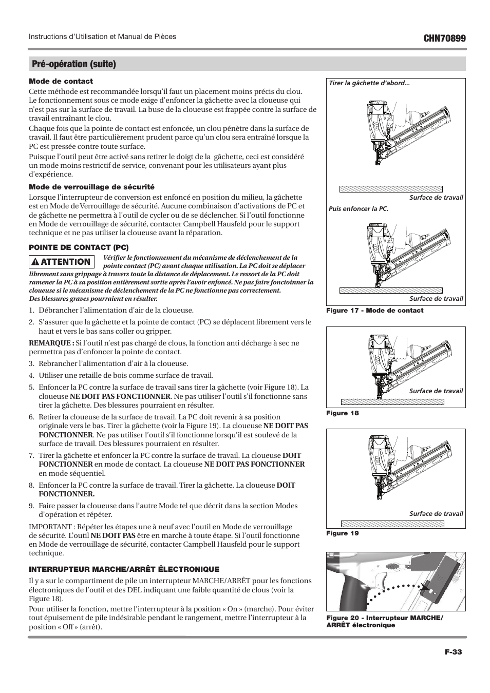 Pré-opération (suite) | Campbell Hausfeld CHN70899 User Manual | Page 33 / 60