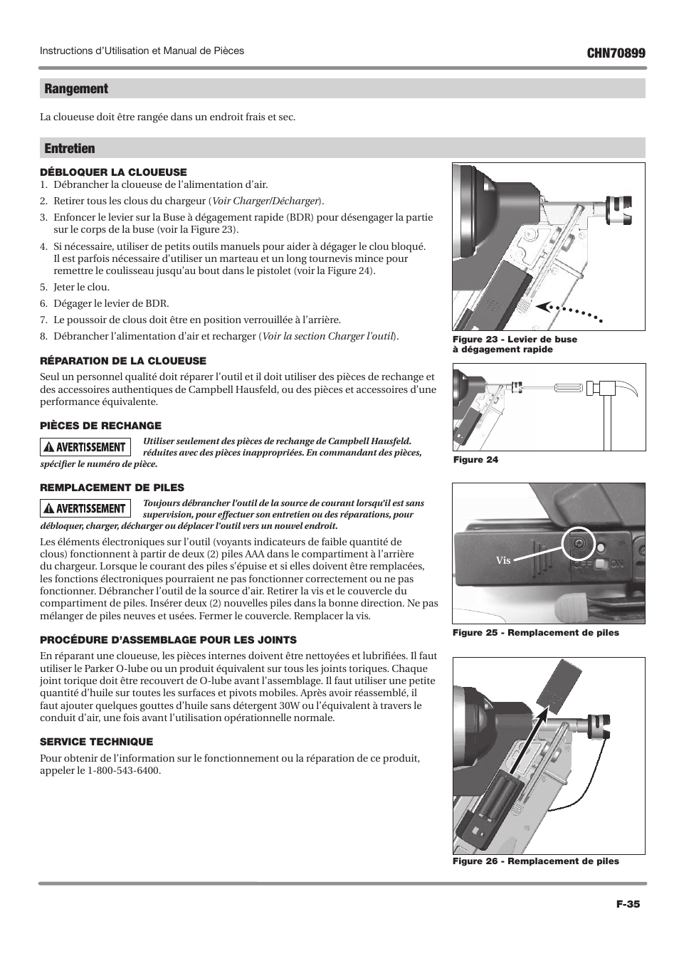 Entretien, Rangement | Campbell Hausfeld CHN70899 User Manual | Page 35 / 60