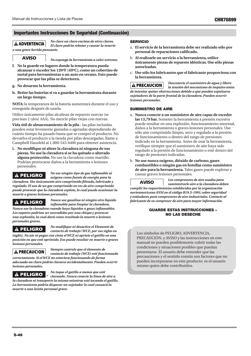 Campbell Hausfeld CHN70899 User Manual | Page 46 / 60