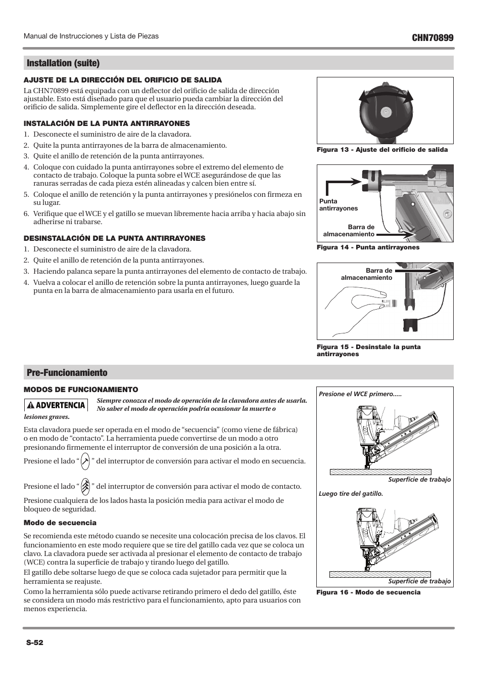 Pre-funcionamiento | Campbell Hausfeld CHN70899 User Manual | Page 52 / 60