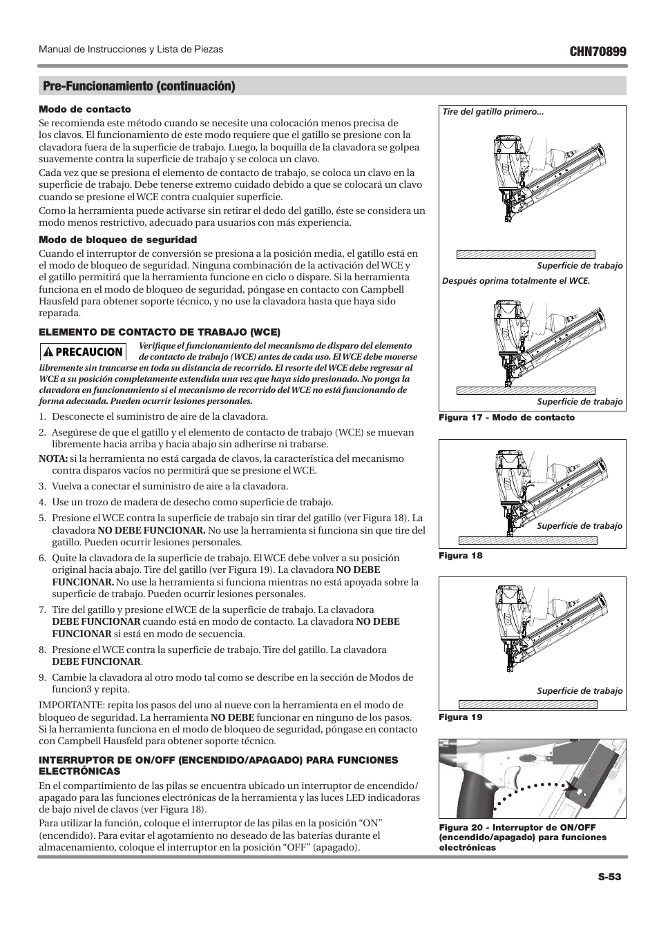 Pre-funcionamiento (continuación) | Campbell Hausfeld CHN70899 User Manual | Page 53 / 60