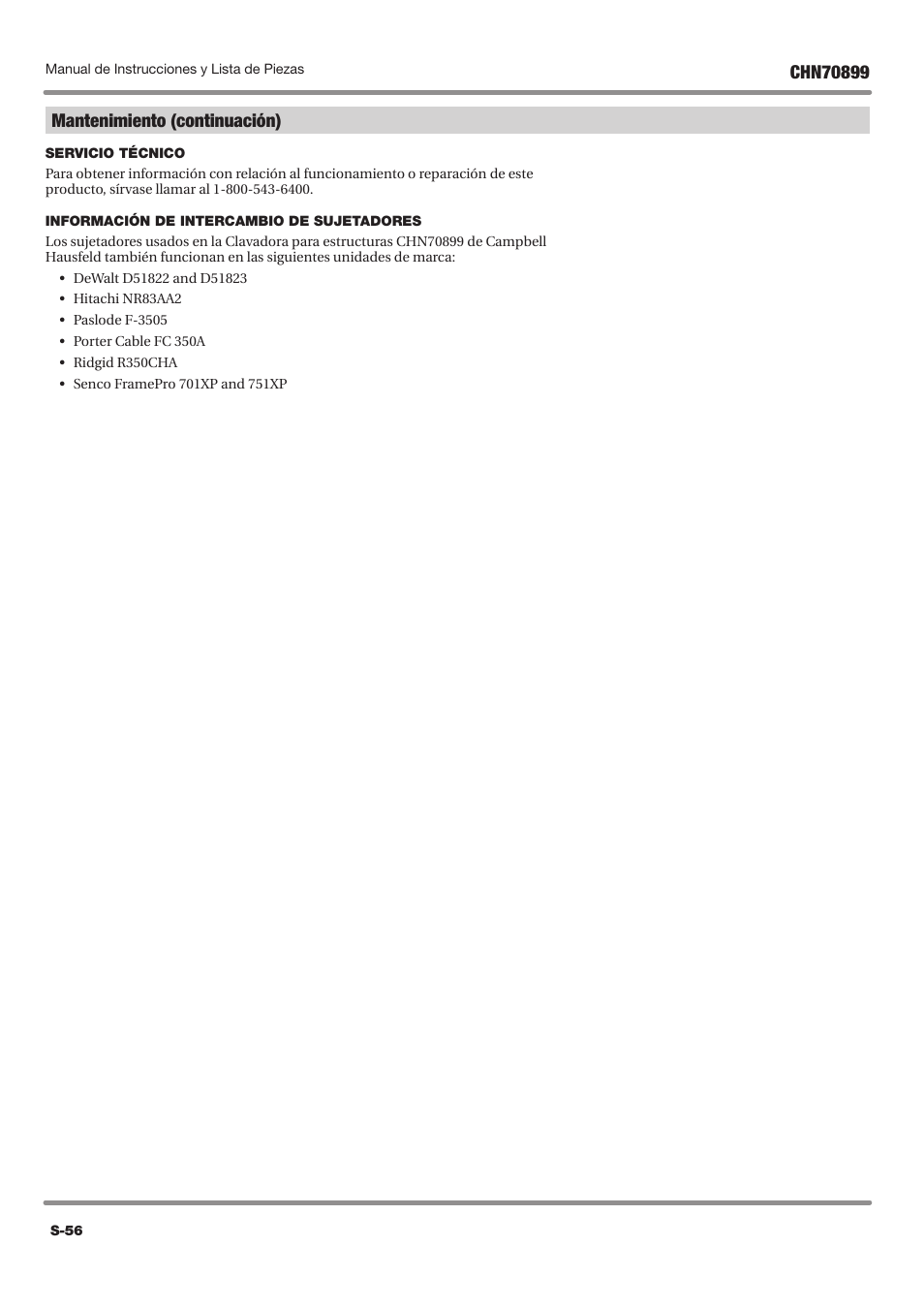 Campbell Hausfeld CHN70899 User Manual | Page 56 / 60