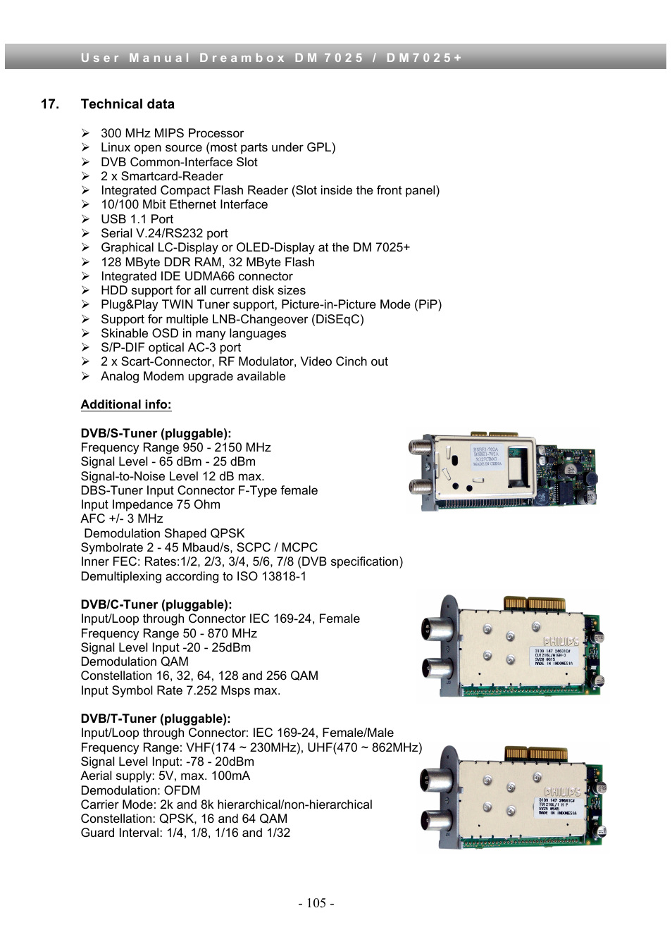 Technical data | Dream Property DM7025 + User Manual | Page 105 / 114