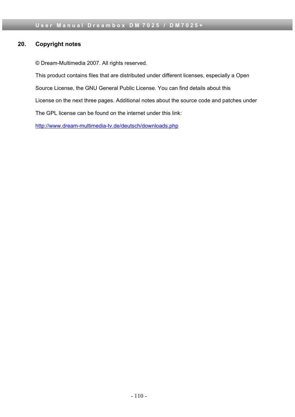 Copyright notes | Dream Property DM7025 + User Manual | Page 110 / 114