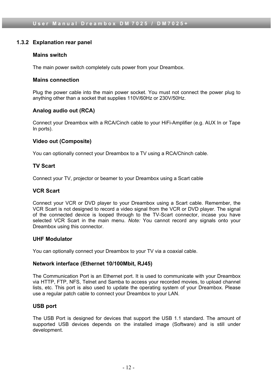 2 explanation rear panel | Dream Property DM7025 + User Manual | Page 12 / 114