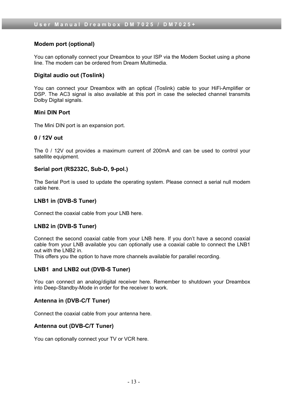 Dream Property DM7025 + User Manual | Page 13 / 114