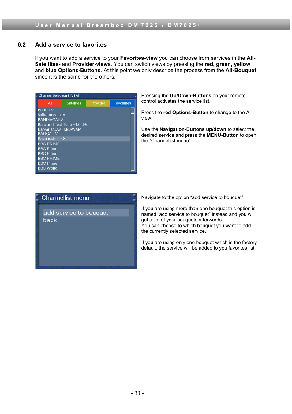 2 add a service to favorites | Dream Property DM7025 + User Manual | Page 33 / 114