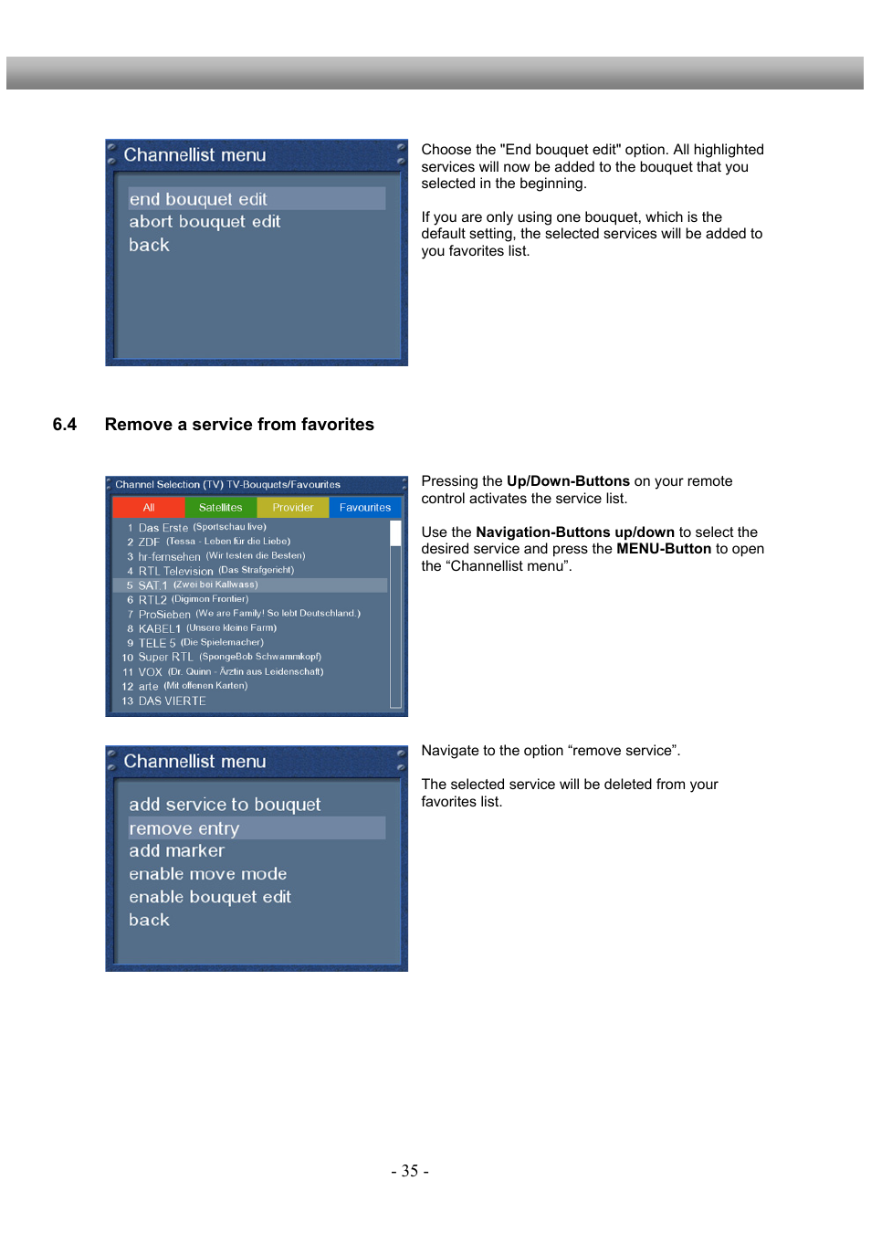 4 remove a service from favorites | Dream Property DM7025 + User Manual | Page 35 / 114