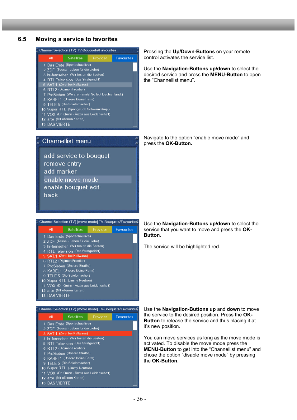 5 moving a service to favorites | Dream Property DM7025 + User Manual | Page 36 / 114
