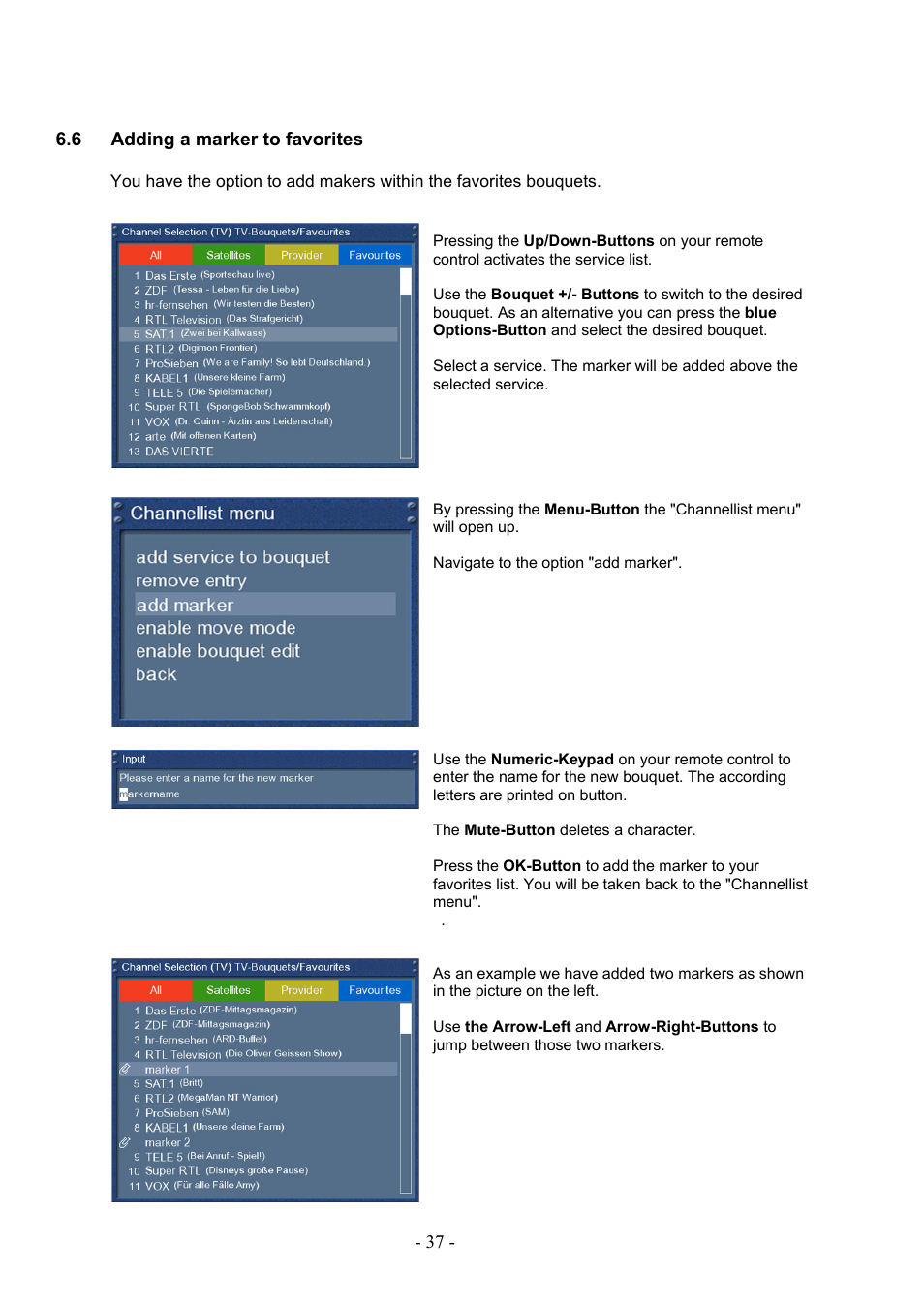 6 adding a marker to favorites | Dream Property DM7025 + User Manual | Page 37 / 114
