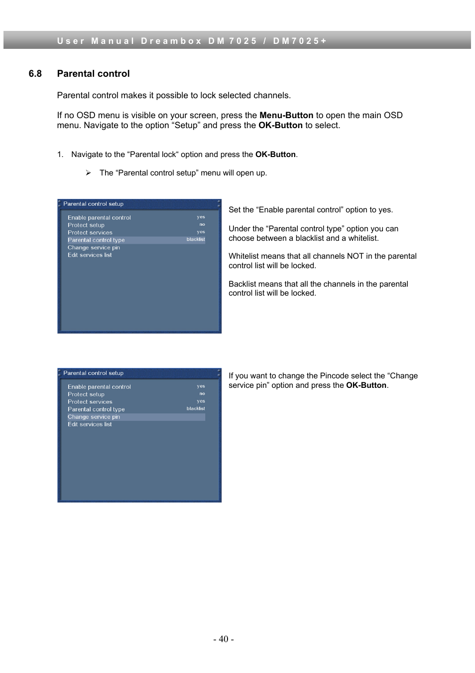 8 parental control | Dream Property DM7025 + User Manual | Page 40 / 114