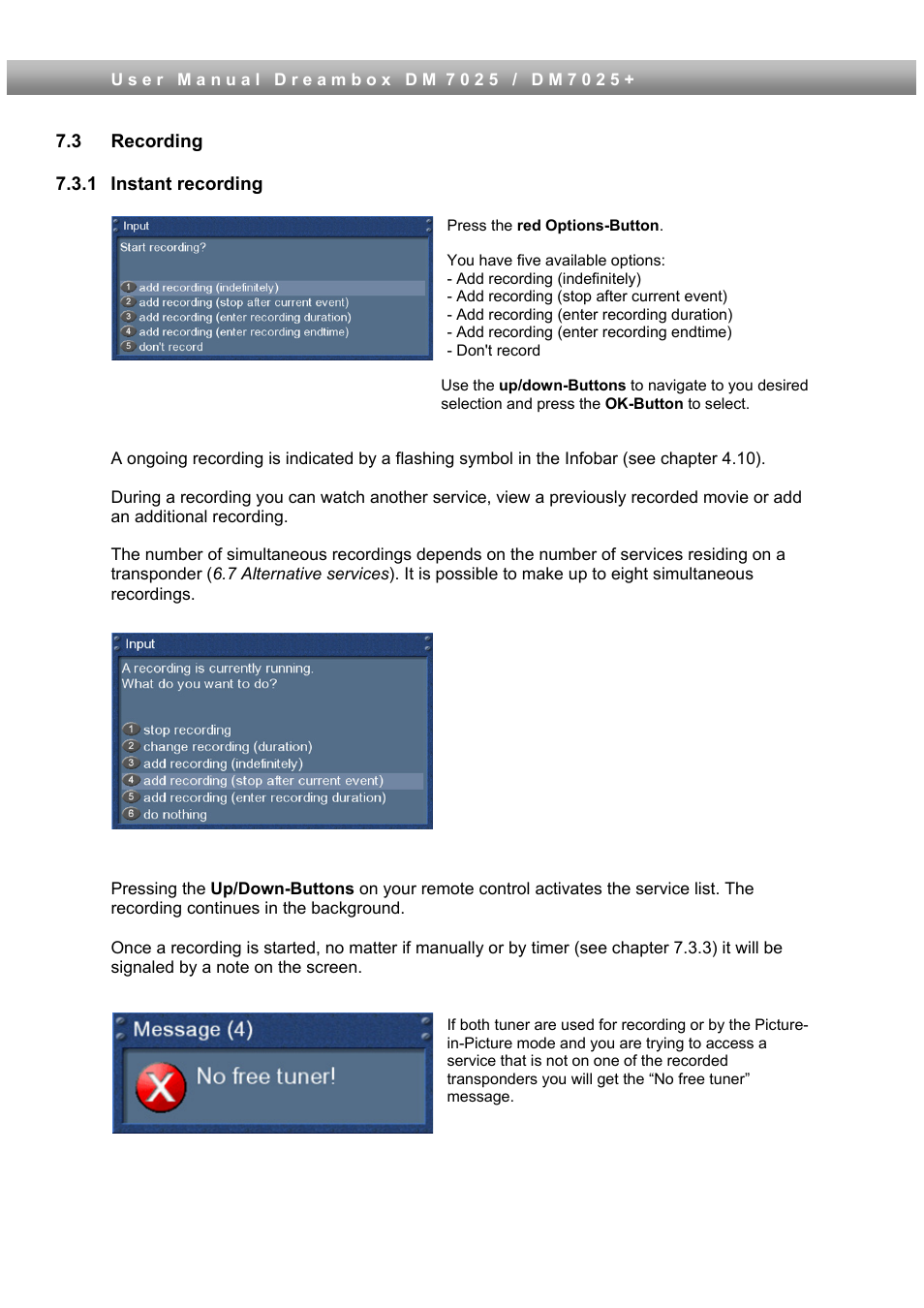 3 recording, 1 instant recording | Dream Property DM7025 + User Manual | Page 50 / 114