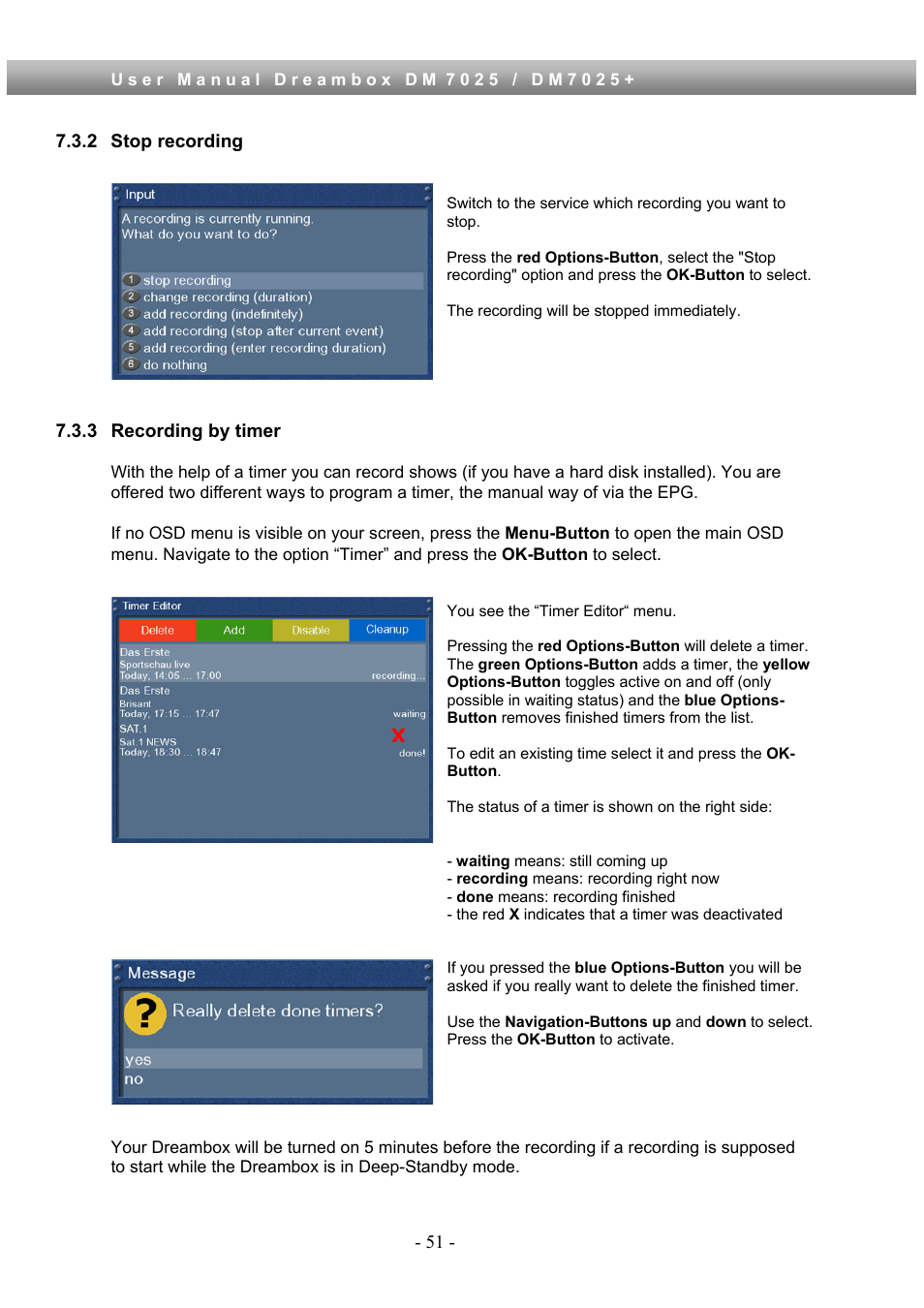 2 stop recording, 3 recording by timer | Dream Property DM7025 + User Manual | Page 51 / 114