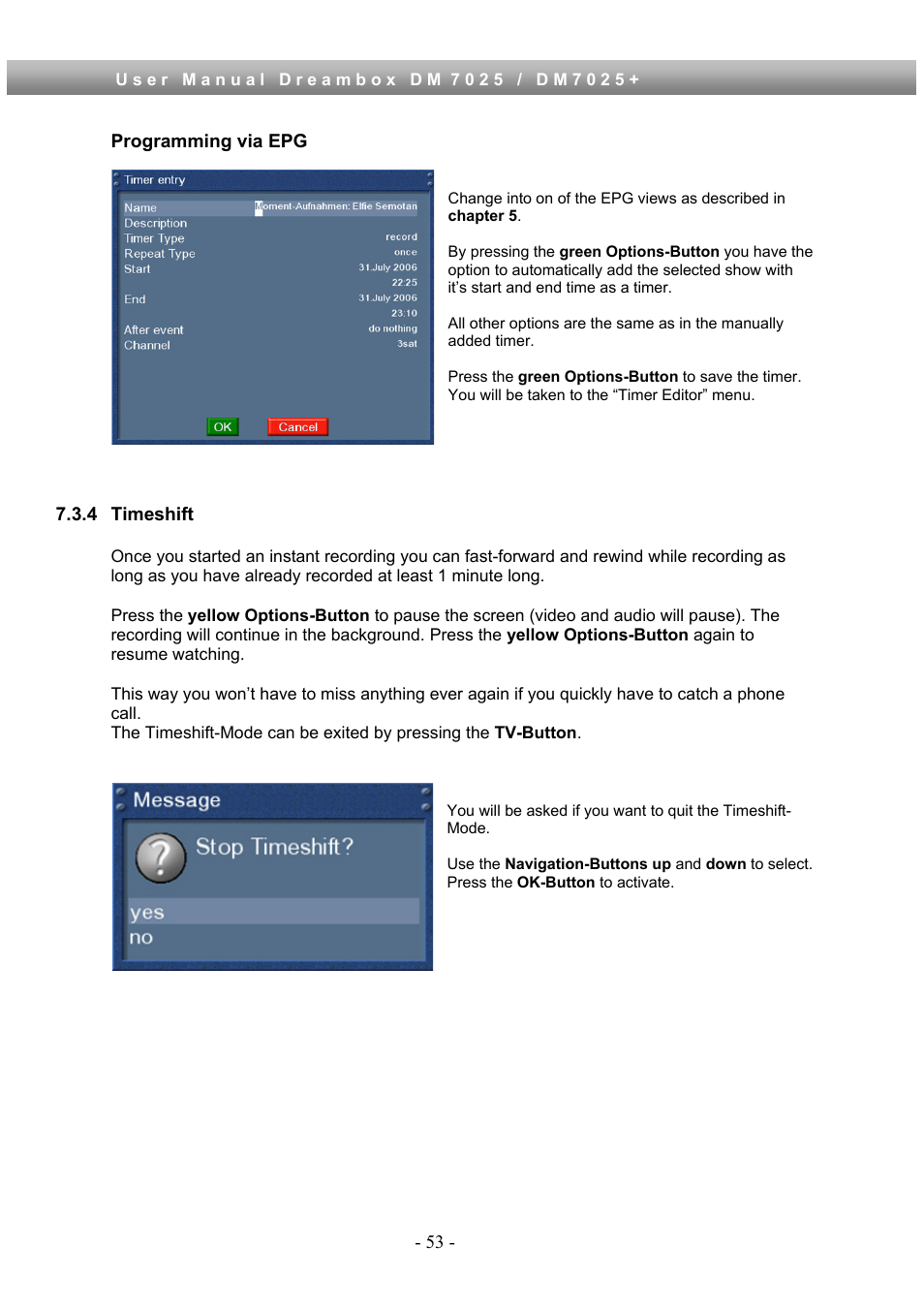 4 timeshift | Dream Property DM7025 + User Manual | Page 53 / 114