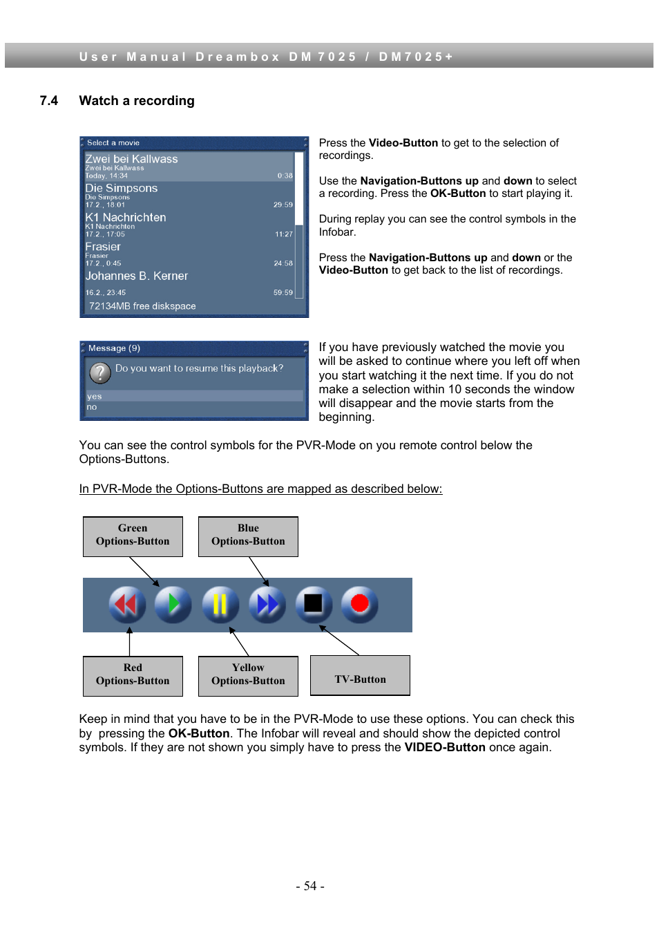 4 watch a recording | Dream Property DM7025 + User Manual | Page 54 / 114