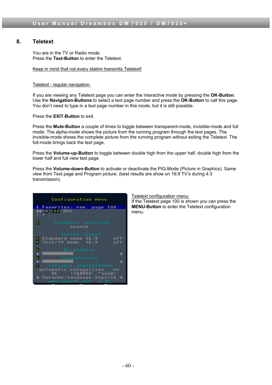 Teletext | Dream Property DM7025 + User Manual | Page 60 / 114