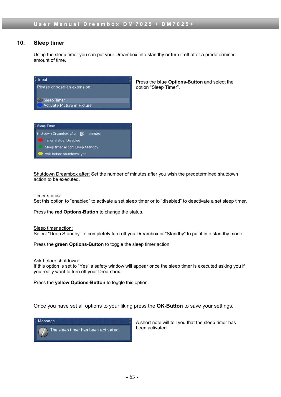 Sleep timer | Dream Property DM7025 + User Manual | Page 63 / 114