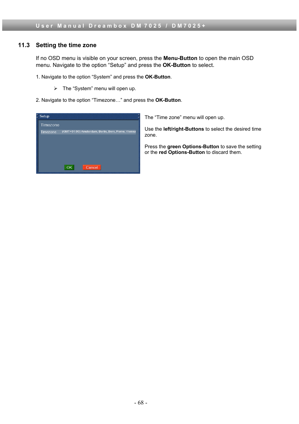 3 setting the time zone | Dream Property DM7025 + User Manual | Page 68 / 114