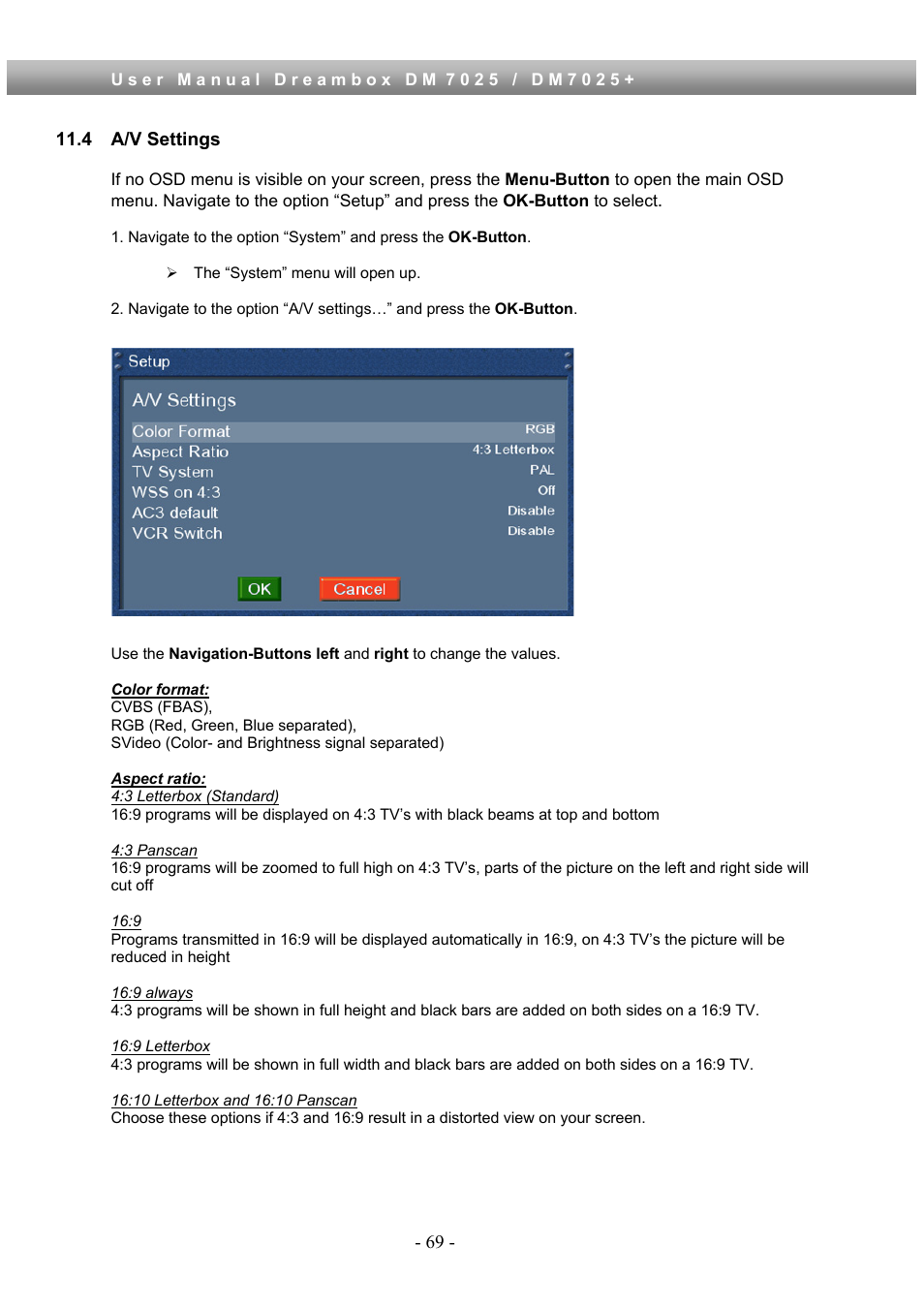 4 a/v settings | Dream Property DM7025 + User Manual | Page 69 / 114