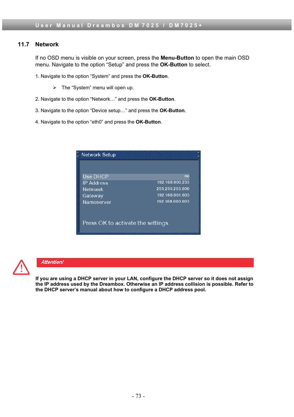 7 network | Dream Property DM7025 + User Manual | Page 73 / 114