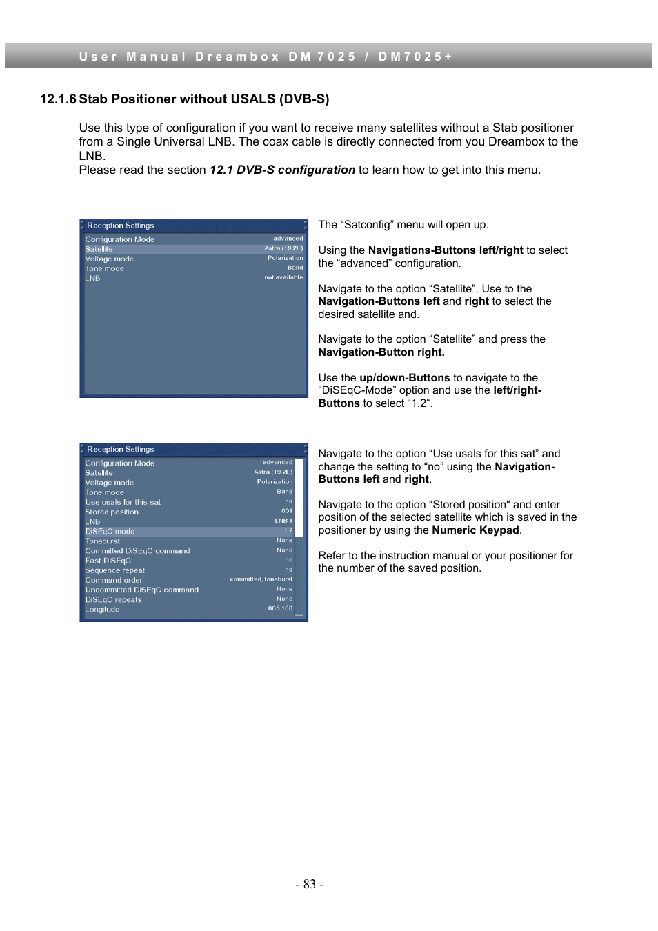 6 stab positioner without usals (dvb-s) | Dream Property DM7025 + User Manual | Page 83 / 114