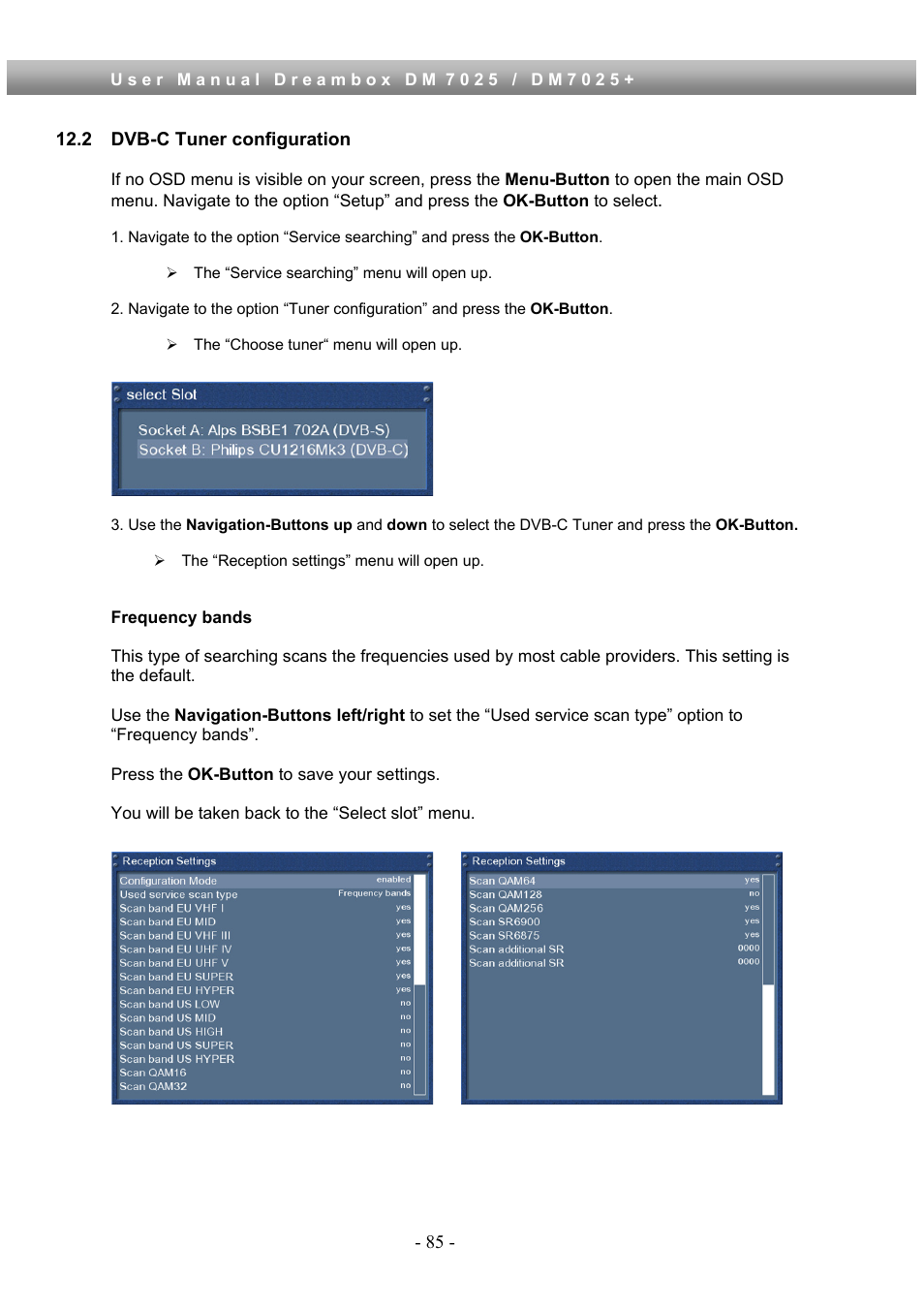 2 dvb-c tuner configuration | Dream Property DM7025 + User Manual | Page 85 / 114