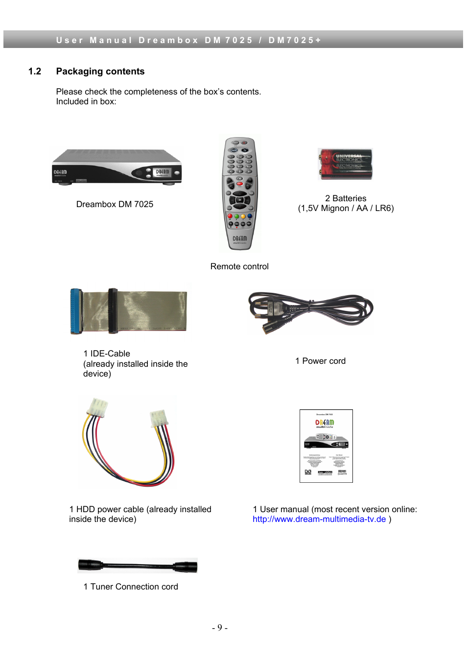 2 packaging contents | Dream Property DM7025 + User Manual | Page 9 / 114