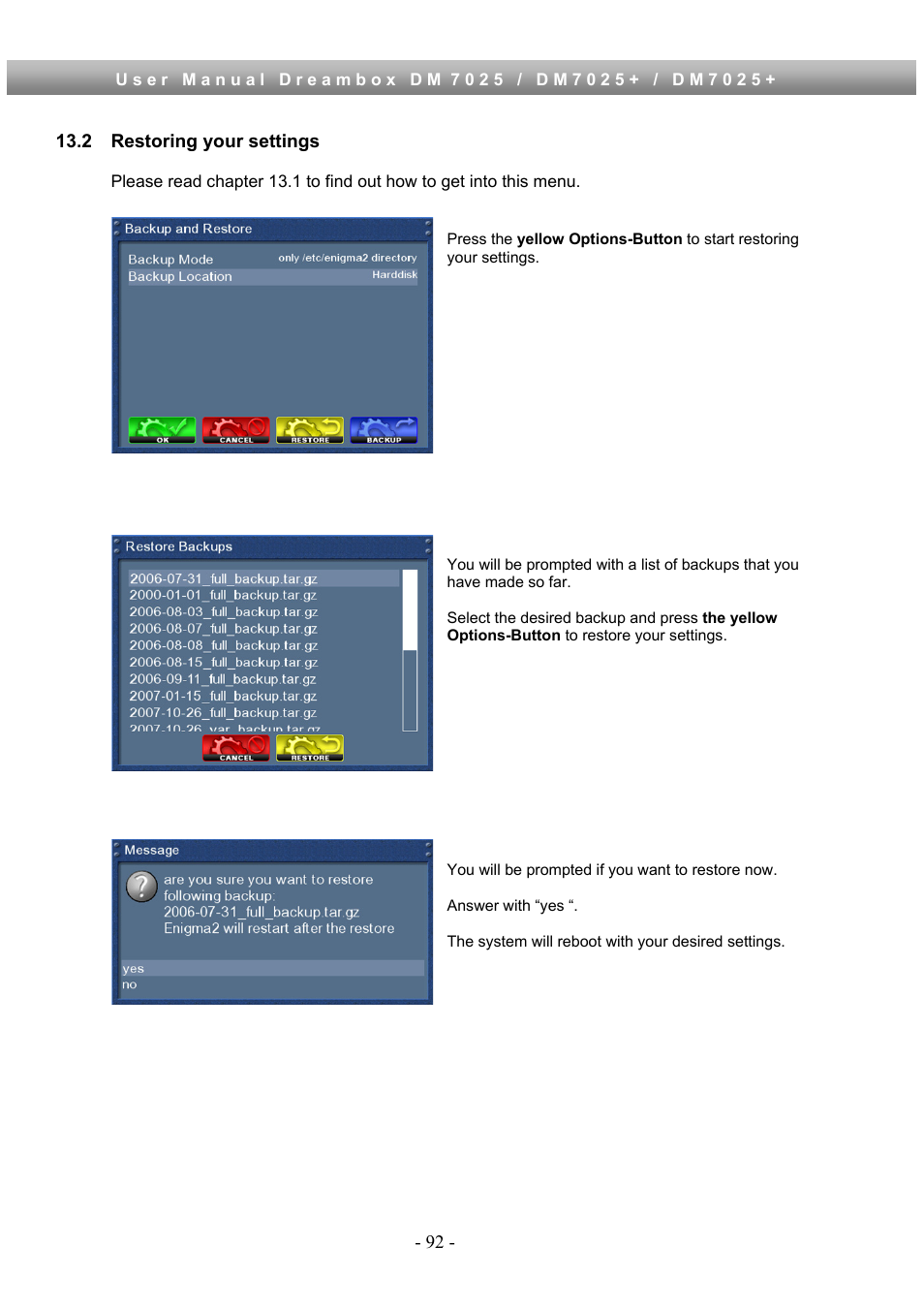 2 restoring your settings | Dream Property DM7025 + User Manual | Page 92 / 114