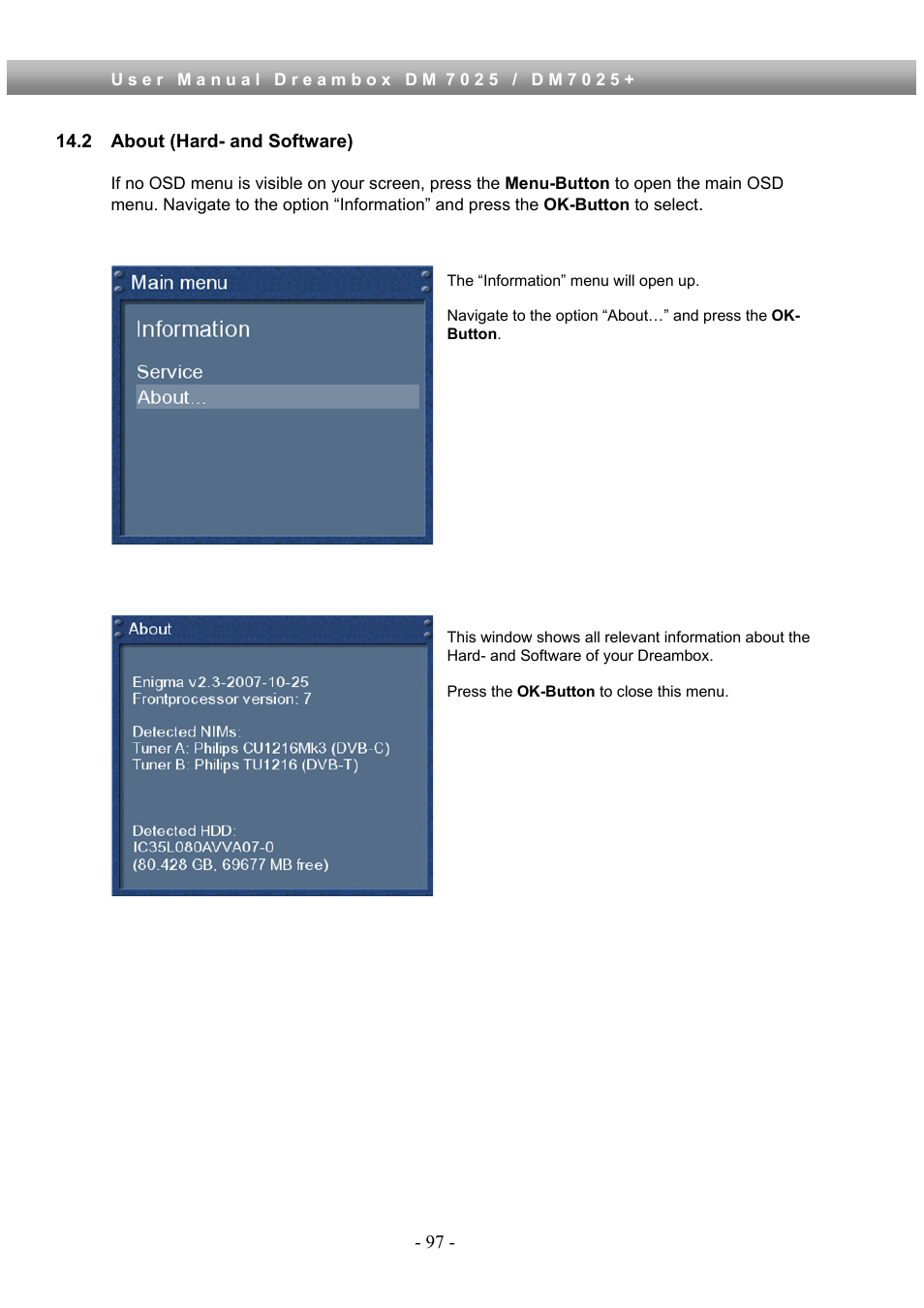2 about (hard- and software) | Dream Property DM7025 + User Manual | Page 97 / 114