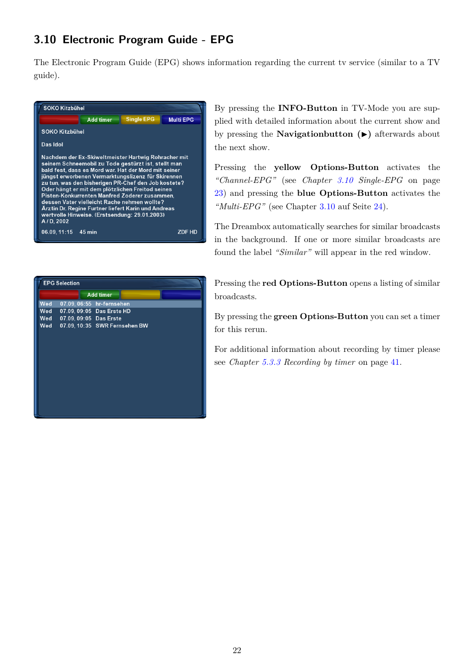 10 electronic program guide - epg | Dream Property DM7020 HD User Manual | Page 27 / 94
